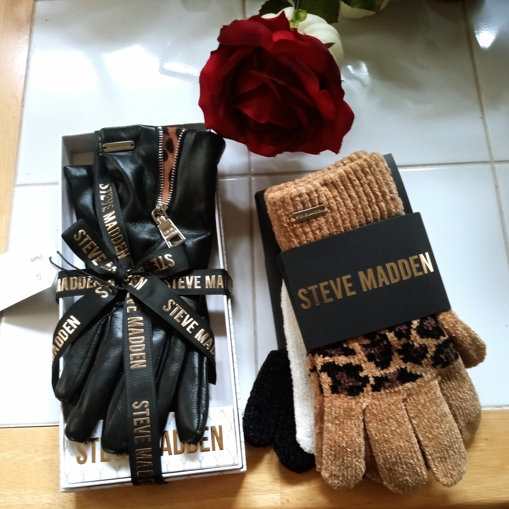 Steve Madden Black and Tan Gloves with Leopard Design - Picture 6 of 6